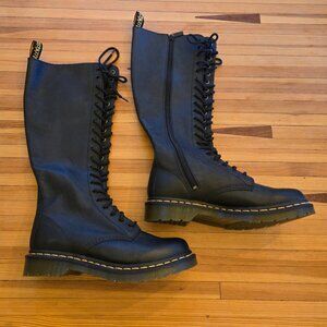 Doc Marten Leather Knee-High Black Boots, Black, 1B60 Bex Pisa